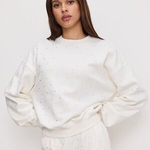 NWT Good American women's Crystal Crewneck Sweatshirt oversized size xs